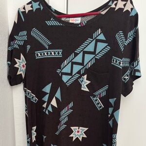 LuLaRoe Black and Blue Geometric Top